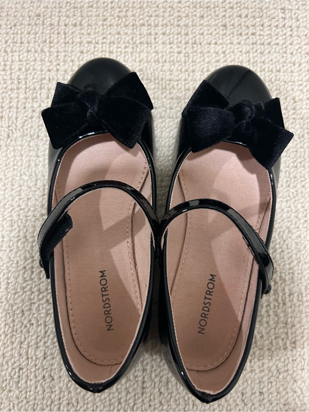 Nordstrom Black Patent Mary Jane Flats with Velvet Bows